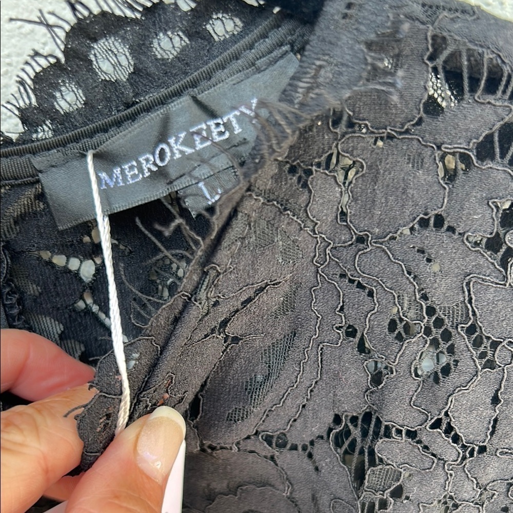 MEROKEETY NWT Lace Black Sheath Mini Dress Size Large - Picture 6 of 9